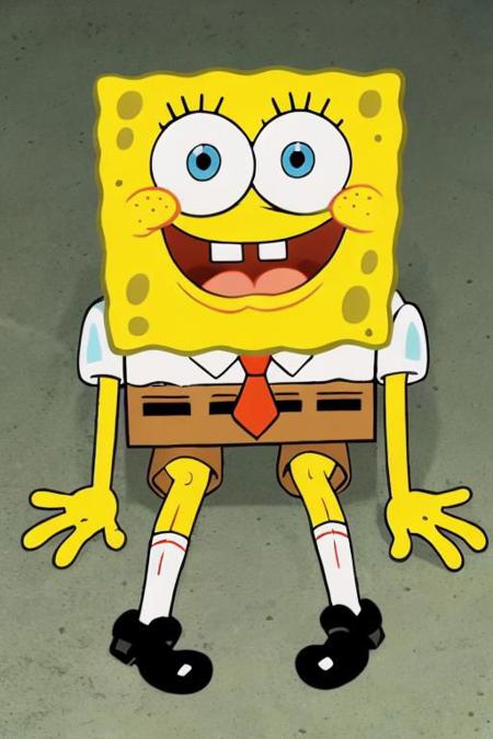 spongebob, sitting on floor