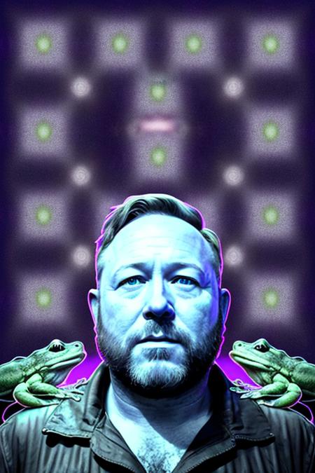 realistic photo of 4l3xj0n35-9900 as a DMT elf, psychedelic environment, raining frogs