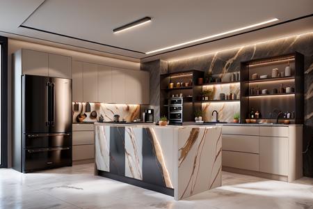 modern kitchen kitchen cabinnets enchanting lighting li shuxing  traditional-modern fusion soft atmospheric light hard-edged lines stone opaque resin panel