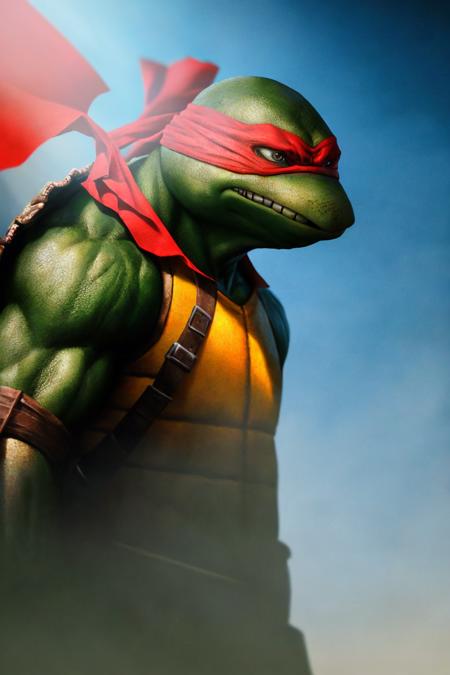 <lora:TMNTRaphael-10:0.8>(RAW photo, real life, absurdres, high quality, photorealistic, detailed, realistic:1.3), (solo:1.3), a high resolution photo of a TMNTRaphael, comic book art, illustration, a teenage mutant ninja turtle with a red bandana mask with eye-holes standing in a dark room with a light shining on him, cinematic, atmospheric, 8k, realistic lighting, shot by Hassleblad H6D, Zeiss, Kodachrome, nikon, 50mm 1.2 lens, Octane Render, ultra realistic, realistic lighting, photorealistic, photorealism, photoreal, unreal engine 5, Adobe After FX, highly detailed, intricate detail