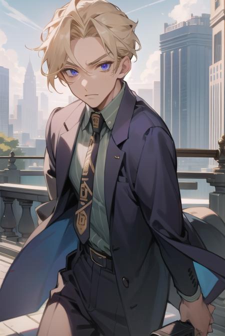 kirayoshikage, <lora:kirayoshikagetest:1>, kira yoshikage, 1boy, blonde hair, short hair, mature male, cheekbones, purple eyes,
BREAK belt, formal, necktie, shoes, suit,,
BREAK looking at viewer,
BREAK outdoors, park,
BREAK <lora:GoodHands-vanilla:1>, (masterpiece:1.2), best quality, high resolution, unity 8k wallpaper, (illustration:0.8), (beautiful detailed eyes:1.6), extremely detailed face, perfect lighting, extremely detailed CG, (perfect hands, perfect anatomy),