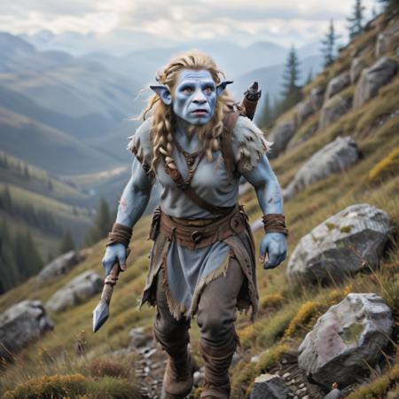 highly detailed photo of a ((female)) (firbolg):1.2 in a mountainside,


firbolg, colored skin, blue skin, solo, blonde hair, 
standing, walking, running, 1boy, manly, holding, holding weapon, weapon,

in a mountain pass with rocks and stones,

depth of field:1.2, blurry, blurry background,
realistic:1.3,

photorealistic,
fantasy, cinematic,
32k, best quality, 
god rays:1.2,
dappled sunlight:1.1,




