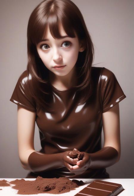 realistic, cute girl trapped in chocolate