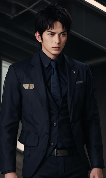 solo,1male,gangtian,realistic,black short hair ,black suit, masterpiece, best quality,  <lora:gangtian-000008:0.8>