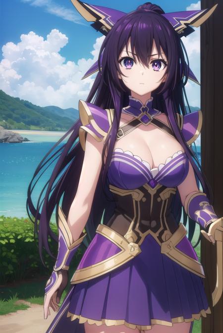 tohkayatogami, <lora:tohka yatogami s2-lora-nochekaiser:1>,
tohka yatogami astral dress, long hair, cleavage, (purple eyes:1.1), weapon, purple hair, sword, armor, dress, purple dress, gloves, black gloves, gauntlets,
BREAK ,
BREAK outdoors, sky, clouds, sun, blue sky,
BREAK looking at viewer, (cowboy shot:1.5),
BREAK <lyco:GoodHands-beta2:1>, (masterpiece:1.2), best quality, high resolution, unity 8k wallpaper, (illustration:0.8), (beautiful detailed eyes:1.6), extremely detailed face, perfect lighting, extremely detailed CG, (perfect hands, perfect anatomy),