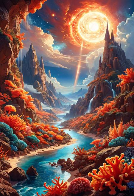 ethereal fantasy concept art of  breathtaking  a wanderer between worlds in flowing clothes, (epic landscape:1.5),  (style Ido  drawing), (style Ido  painting),best quality, masterpiece, extremely detailed,  professional  art,  professional painting, an extremely delicate and beautiful, dynamic,  great lighting, perfect shading, professional shading, depth of field,   side soft light, elegant, gorgeous, highly detailed,   full shot, uncropped,   pure genious, absolutely perfect,  highly detailed, breathtaking,
image style is octane render with detailed John Berkey  incluence ,, landscape  a cosmic canvas where stars weave tales of eternity, Towering Granite Spires and Cliffs,            many small clouds, and one big cloud, and clear sky,,   in the sky is blackhole and coronal flares and asteroid belts ,  ,a vibrant coral reef, with schools of fish darting between the brightly colored coral structures.,
<lora:psychedelic_trip:0.7> psychedelic trip,
<lora:EldritchRomanceIllustration1.3.1:0.5>,
<lora:- SDXL - vanta-black_contrast_V3.0:0.2>,
<lora:add-detail-xl:1>,
<lora:detailed_notrigger:1>,, masterpiece, award-winning, professional, highly detailed, magnificent, celestial, ethereal, painterly, epic, majestic, magical, fantasy art, cover art, dreamy, pizzasdx