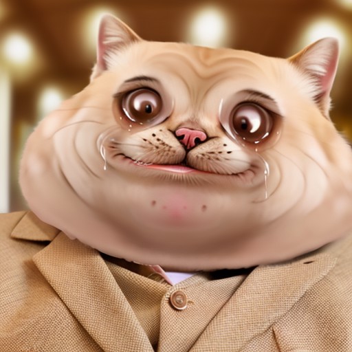 RAW photo, huge chins, small eyes , solo, upper body of a cat in f0r3v3r face, ((tears, wearing suit))<lora:f0r3v3r-v2-000...