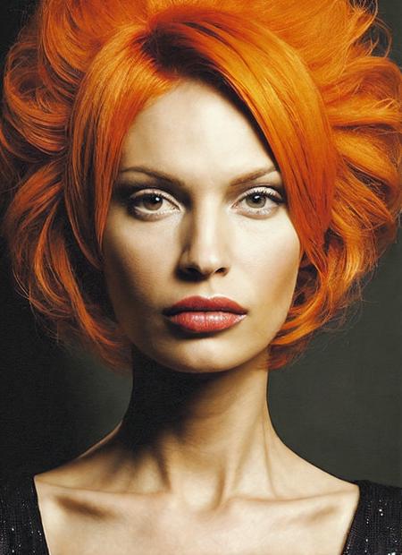 portrait of sks woman by Flora Borsi, style by Flora Borsi, bold, bright colours, orange Mohawk haircut, ((Flora Borsi)), <lora:locon_jolene_v1_from_v1_64_32:1.25>