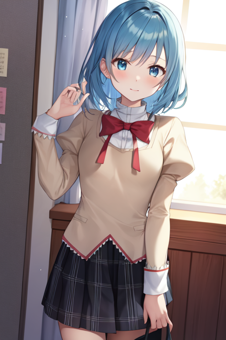 mitakihara school uniform, blue hair, blue eyes