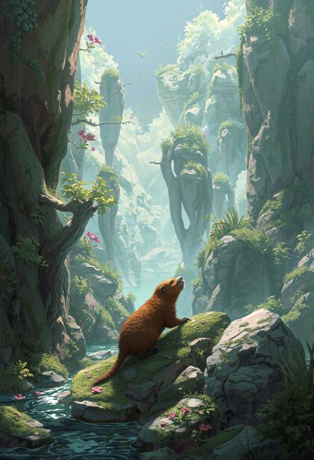 digital art images, beautiful, fantasy, and complex, capybara, ((herbs_morf)),