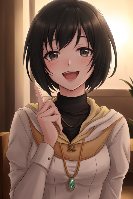 (masterpiece, best quality:1.2), laura fe, looking at viewer, blush, smile, open mouth, sunset, long sleeves, upper body, :d, necklace, [turtleneck], (indirect lighting:1.17), pendant, (extremely_beautiful_detailed_anime_face), dynamic lighting