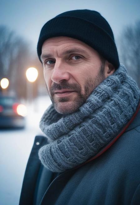 high quality, cinematic, 1man, festive winter, very calmly mood, portrait