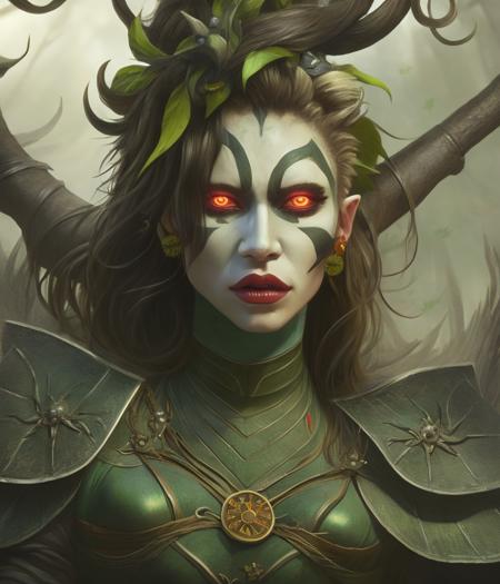 a (mid-range) portrait of an ugly green-skinned female Death Troll in a Samurai outfit in a dark spooky forest, cinematic, high detail, artwork by wlop, and loish, Professional, masterpiece, commissioned, (attractive face), facial expression, 4k, polycount contest winner, trending on artstation, professional hands, professional anatomy, 2 arms and 2 legs, CHV3CSamurai, CHV3MTroll, CHV3MDeath, Artwork by Leonardo Davinci, Frank Frazetta, Loish and Wlop