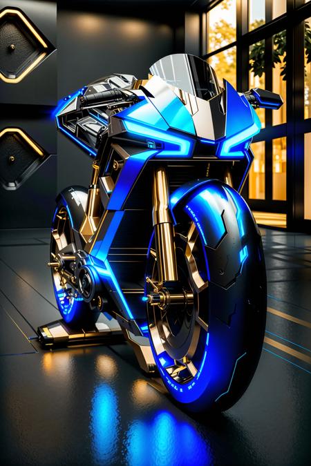 <lora:zzfutbikzz_v1:1> zzfutbikzz
masterpiece, highly detailed photorealistic 8k raw photo, best cinematic quality, volumetric lighting and shadows
metallic blue bicycle, glowing, metallic, human on motorcycle, mecha style, reflective
(office background:1.2)