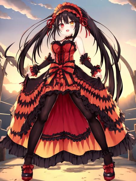 masterpiece, best quality, ultra-detailed, Kurumi, (multicolored eyes:1.1), <lora:kurumi:0.8>, wide shot, detailed background, full body