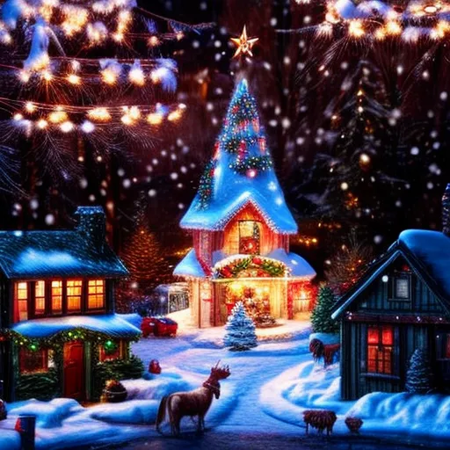 cinematic fantasy Christmas village scene, lots of snow, high quality, very coherent, trending on artstation, UHD(10k), insane detail, insanely intricate<lora:add_detail:1.0> <lora:add_saturation:0.8>