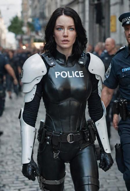 { in a busy street, godrays, }
{ woman, 30_years_of_age, black hair, blue eyes, freckles, pale skin, petite, wearing black and white power armour with police written on it, she is handcuffing a thief }
(hyper-detailed), (hyper-realistic), 8k UHD, movie, conematic, ((((hyper-detailed faces)))), ((((hyper-detailed eyes)))), photorealistic, 8k uhd natural lighting, raw, rich, intricate details, atmospheric lighting, 35mm photograph, film, bokeh, professional, 4k, highly detailed, shallow depth of field, vignette, high budget, bokeh, cinemascope, moody, epic, gorgeous, film grain, grainy