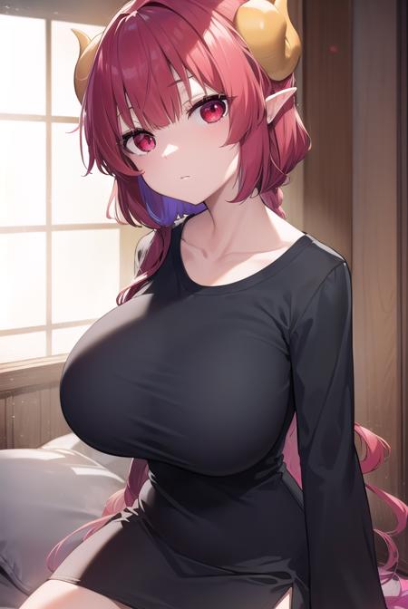 dragonilulu, <lyco:ilulu-lyco-nochekaiser:1>,
ilulu, curled horns, horns, long hair, multicolored hair, purple hair, (red eyes:1.5), red hair, (slit pupils:1.5), (large breasts:1.2),
BREAK black shirt, (long shirt:1.5), black thighhighs, collarbone, shirt, short sleeves, thighhighs, wide sleeves, zettai ryouiki,
BREAK looking at viewer, upper body, fully body,
BREAK indoors,
BREAK <lyco:GoodHands-beta2:1>, (masterpiece:1.2), best quality, high resolution, unity 8k wallpaper, (illustration:0.8), (beautiful detailed eyes:1.6), extremely detailed face, perfect lighting, extremely detailed CG, (perfect hands, perfect anatomy),