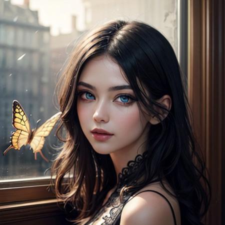 8k portrait of beautiful mature woman with e-girl style hair, goth makeup, sexy, smirk, intricate, slutty, highly detailed, pervted, digital photography, art by artgerm and ruan jia and greg rutkowski surreal painting gold butterfly filigree, broken glass, (masterpiece, sidelighting, finely detailed beautiful eyes: 1.2), hdr, (detailed background window to a new dimension, plants and flowers:0.7) <lora:more_details:0.5> infinity, infinite symbol,