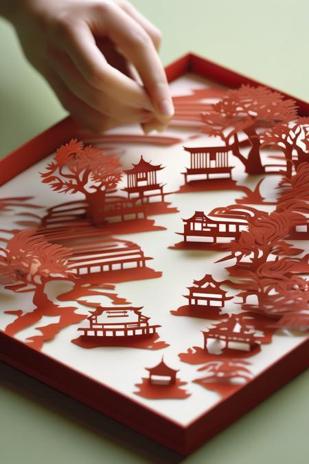 <lora:KIRIGAMI:1>KIRIGAMI - The Paper Cuttings on tea culture reflects the quiet landscape of tea and the cultivation spirit of Chinese Taoism.