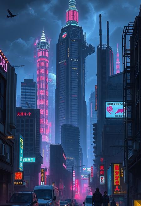 akira, neo tokyo, megalopolis, cyberpunk city, retrowave city, futuristic, neo noir, night city, skyscrapers, epic scene, megabuildings, dredd, view from street level,