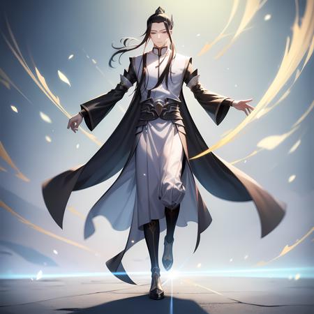 ((masterpiece, best quality)),(complex light),1boy, solo, gu changge,  <lora:gu_changge2-10:0.6>,chinese clothes, black eyes, long sleeves, hanfu men ,walking, floating  light particles,crossed arms,