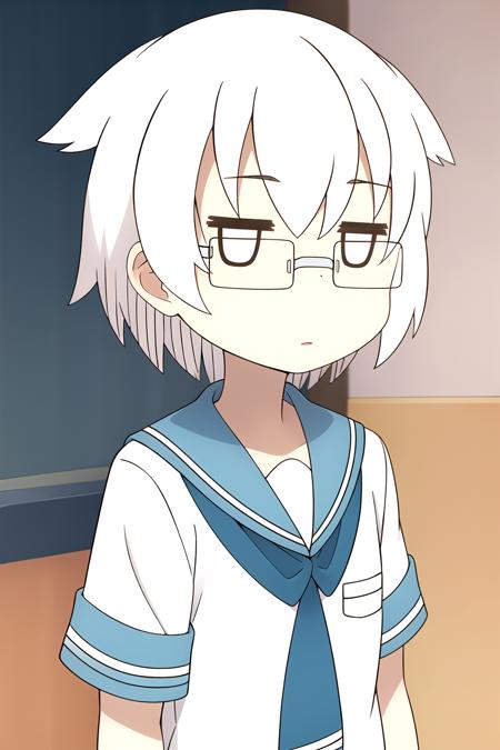 1girl, yamashita, white hair, glasses, serafuku