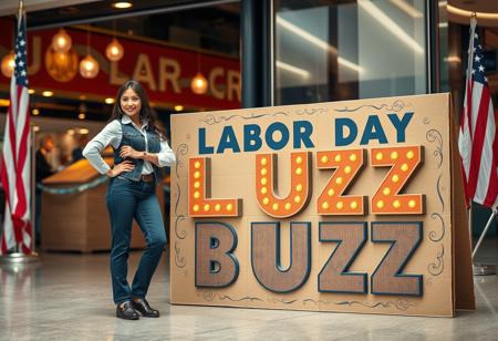 Get ready for an unparalleled Labor Day celebration, where your hard work is recognized with extraordinary rewards. Picture a dynamic scene with a confident female worker standing proudly beside a striking cardboard display titled ‘Labor Day Buzz.’ The sign, adorned with intricate designs and vibrant colors, symbolizes the spirit of the day and the power of labor. The worker, dressed in professional attire, embodies the strength and dedication of all who contribute to our world. As you step into this vibrant atmosphere, you’ll discover exclusive surprises and luxurious offers crafted just for you. Whether you’re looking to unwind or indulge, our top-tier rewards will elevate your Labor Day experience. Celebrate your achievements in style – because this day is a tribute to the labor that drives progress