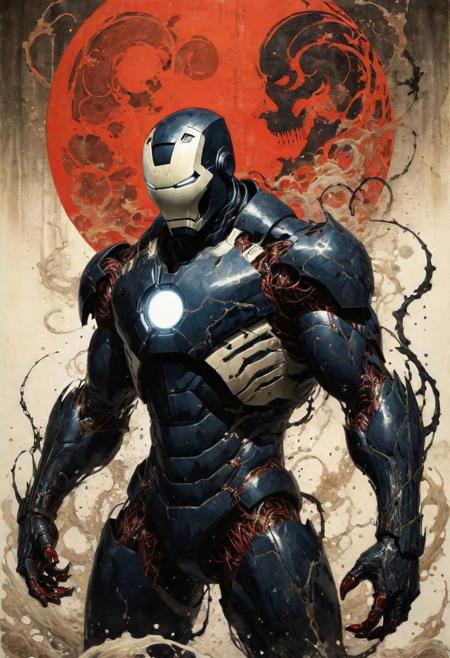 by Tsutomu Nihei,(strange but extremely beautiful:1.4),(masterpiece, best quality:1.4),in the style of nicola samori, iron man venom, Ukiyo-e Art