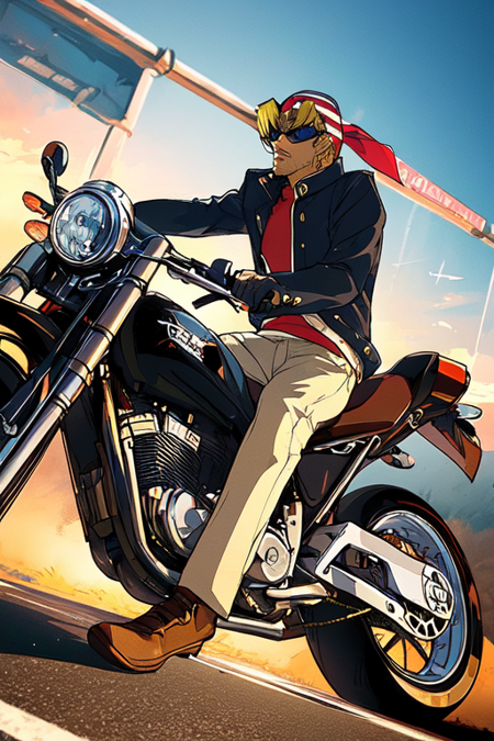 Bandit Keith man with blond hair and blue eyes bandana with USA Flag