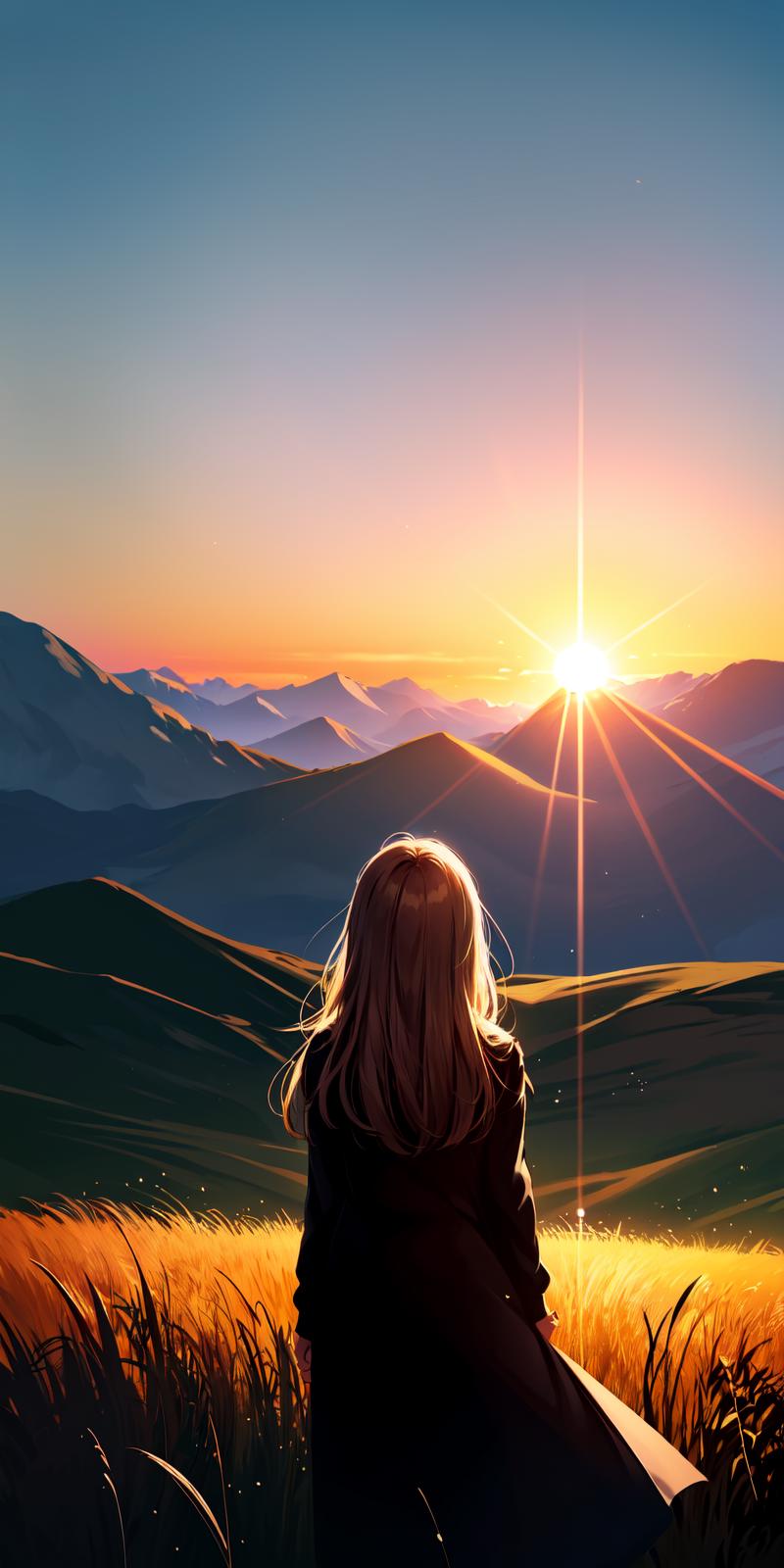 A woman enjoying the sunset on a mountain.