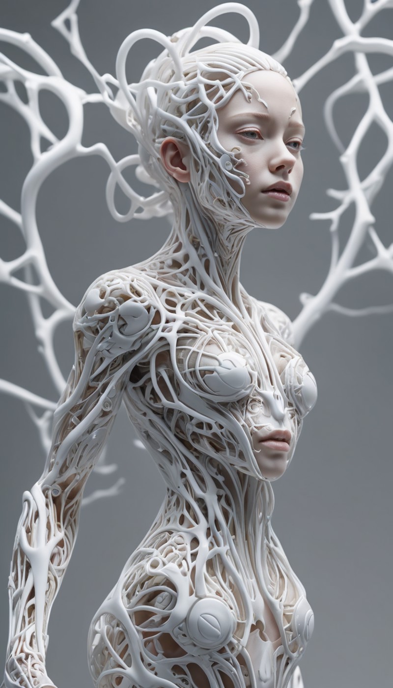 biomechanical style Feast your eyes upon this astonishingly lifelike sculpture of a synthetic coral girl, whose organic fo...