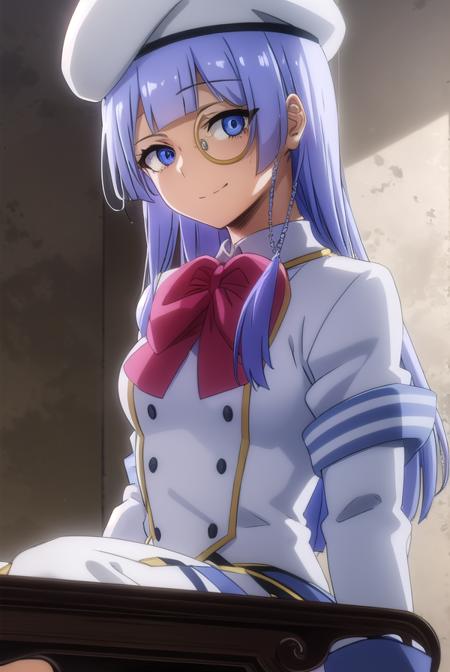 saikointelli, <lora:saiko intelli s3-lora-nochekaiser:1>,
saiko intelli, long hair, bangs, blunt bangs, blue eyes, blue hair, smile,
BREAK gloves, long sleeves, hat, bow, pantyhose, boots, white gloves, bowtie, red bow, beret, white headwear, knee boots, monocle,
BREAK indoors, classroom,
BREAK looking at viewer,
BREAK <lyco:GoodHands-beta2:1>, (masterpiece:1.2), best quality, high resolution, unity 8k wallpaper, (illustration:0.8), (beautiful detailed eyes:1.6), extremely detailed face, perfect lighting, extremely detailed CG, (perfect hands, perfect anatomy),