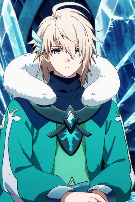 Pavel,white hair, blue eyes,hair ornament,ahoge,