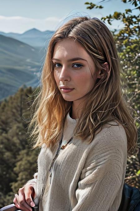 35mm film, one pretty european girl, solo, suppermodel, blonde hair, long wavy hair, pale skin, prefect face, makeup, small nose, blue eyes, lips, collarbone, big tits, saggy breasts, cleavage, necklace, jewelry, pink patterned dress, looking at viewer, looking at viewer, a breathtaking mountain summit, offering panoramic views of majestic peaks and sweeping valleys, nature light, upper body, epiCPhoto, <lora:pytorch_lora_weights:0.5>, <lora:picxer_real:0.7>, <lora:FilmVelvia3:0.3>, <lora:more_details:0.6>
