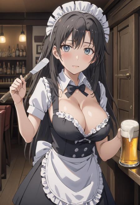 (masterpiece),best quality,Amazing,finely detail,Depth of field, beautiful detailed eyes,hiratsuka shizuka is working at a pub as a big breast sexy maid wearing maid clothes that shows a lot of skin,,<lora:shizuka6xl-000036:0.7>,1girl,shizukasensei,nsfw,maid,maid headdress, maid apron, sexy,