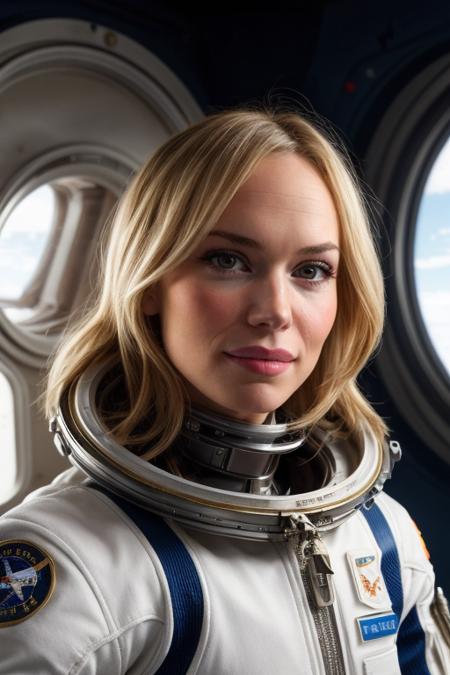 portrait photo,detailed background, stunning beauty, high quality photo, perfect composition, perfect details and textures, highly detailed, front view, looking at camera, perfect lighting,<lora:more_details:0.6>, <lora:xxptcnd:1> blonde xxptcnd with an astronaut suit in the space station