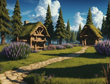 (Masterpiece, best quality:1.3), highly detailed, fantasy, hyperrealistic, <lora:FFIX-10:0.9>, best illustration, 8k, ffixbg, dynamic view, cinematic, ultra-detailed, full background, fantasy, illustration, blue sky, forest, tree, path, grass, scenery, ((no humans)), beautiful, (shiny), UHDR, various colors, (details:1.2), bloom:0.4, extremely detailed, shimmer:0.5, colorful, ethereal, dreamy, vanishing line:0.4,  amazing composition, (cloud)