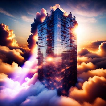 (cloudtowers style:1) a very tall building in the middle of some clouds <lora:djzCloudTowersV21:1>