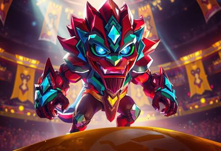 "Highly Detailed Illustration: A Destiny HERO - Diamond Dude, vibrant in red, blue, green, and yellow, stands poised on a yellow Amazoness Arena, ready for action. The A Destiny HERO - Diamond Dude, a fusion of shapes and sizes, has striking blue eyes and a bold red mouth. The image is a 4K masterpiece, with lifelike details, sharp lines, and stunning colors. The lighting is cinematic and dynamic, with glowing lights and intricate volumetric effects. This epic artwork exudes vibrant energy, vivid emotions, and a powerful message, perfect for CGSociety and Artstation showcase."