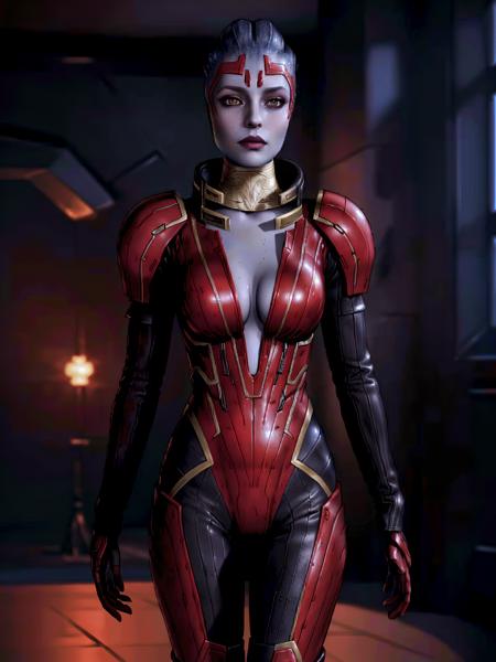 masseffectsamara standing in a room, realistic armor materials, shiny armor, dramatic lighting, cinematic lighting, wallpaper, intricate, sharp focus, ray tracing, rtx, professionally color graded, professional photography, masterpiece, ultra detailed, high quality, top quality, best quality, 4k, 8k, raw <lora:masseffectsamara:0.56> <lora:add_detail:0.2>