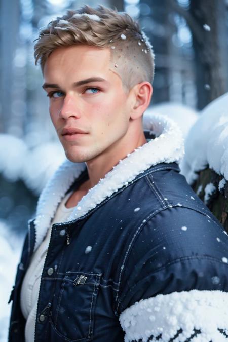 ((masterpiece)), ((best quality:1.2)), High Resolution, 8k, (ultra_realistic:1.3), (photorealistic:1.4), (instagram model, handsome:1.2), sharp focus, a close up shot of (mitchellslaggertkm), model pose, wearing winter attire, snow in the mountains, trees everwhere, middle of nowhere, daytime, ((looking at viewer)), <lora:MitchellSlaggertKM:0.8>