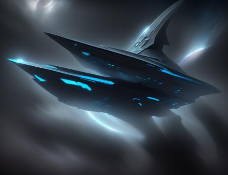 <lyco:DonMWr41th-000013:1.0>  DonMWr41th space ship, sleek, sharp edges, elongated, darkness, fog, detailed