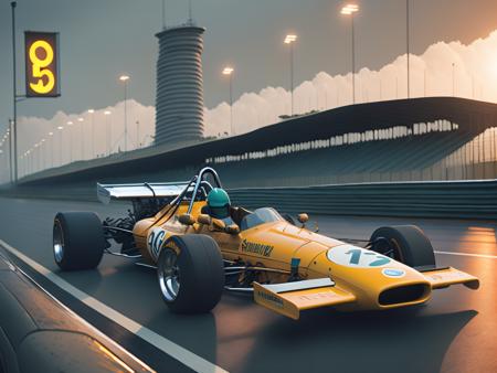 (1mca f1 car 70s:1.3) racing fast along a race track, cityscape in the behind, by Simon Stalenhag, masterpiece, best quality, anime, highly detailed background, perfect lighting, best quality, 4k, 8k, ultra highres, raw photo in hdr, sharp focus, intricate texture, best quality, 4k, 8k, ultra masterpiece, 4K, high quality, dgtlv2 <lora:mcaf1car70s-000005:1> <lora:21Stalenhag:1>