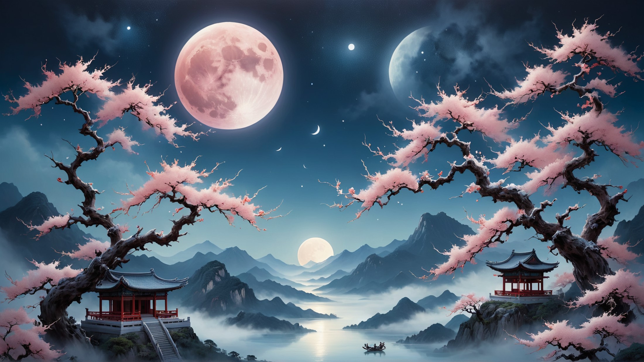 cloisonné of a (Lunar eclipse:1.1) , it is Infected, figurativism art, (ukiyo-e art designed by He Jiaying:1.0) , Contempo...
