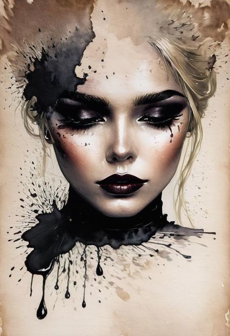 RAW profile photo, close-up, dark atmosphere, masterpiece, cinematic film still of a blonde beautiful woman, detailed eyes,eyeliner, dark lipstick, black lace turtleneck dress, tack sharp focus on eyes, Sensual, lustful, seductive,  intricate, ultra detailed, 8k, <lora:MS_DitavT_V1_32:0.6>