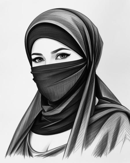 <lora:Pencil_Sketch_by_vizsumit:0.5>  a pencil sketch of a woman, hijab