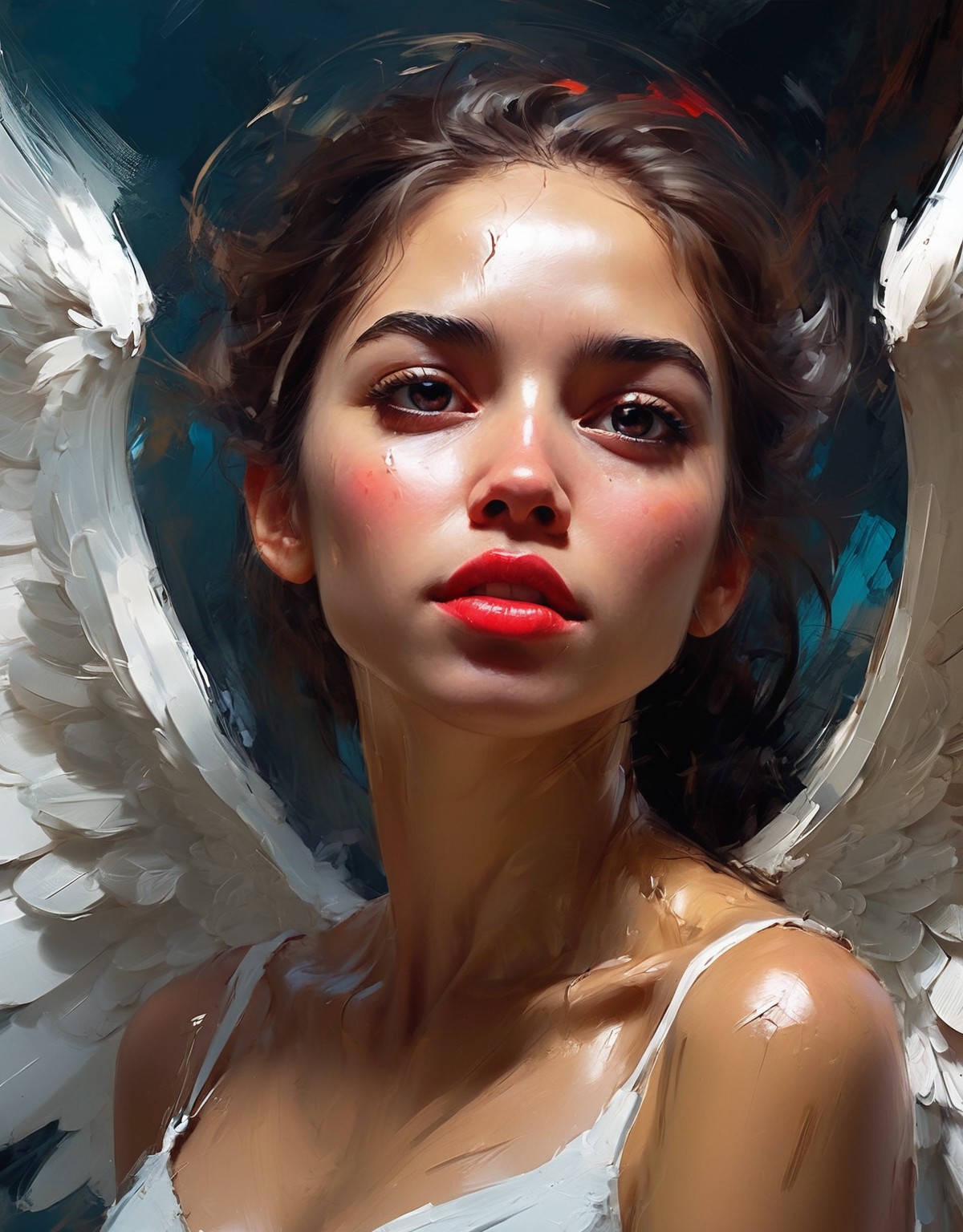 digital painting, expressive, bold brushstrokes, close-up woman as an angel style of Henry Asencio