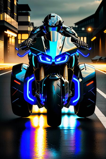 <lora:zzfutbikzz_v1:1> zzfutbikzz
masterpiece, highly detailed photorealistic 8k raw photo, best cinematic quality, volumetric lighting and shadows
metallic blue motorcycle, glowing, metallic, human on motorcycle, mecha style, reflective
(factory background:1.2)