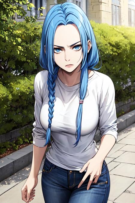 noah, light blue hair, long hair, light blue eyes, open forehead, thighhighs, tattoo, solo braided pigtail on the chest